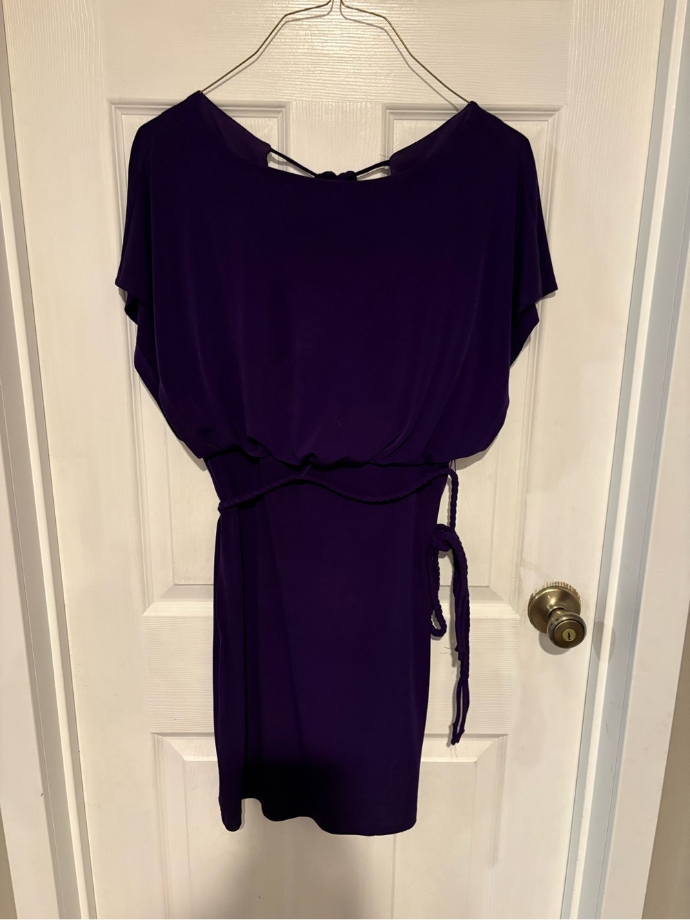 Enfocus Studio Purple Dolman Sleeve Mini Dress with Waist Tie